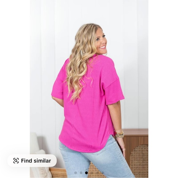 Andree Spearmint Ribbed V-Neck Top, M - Picture 2 of 6